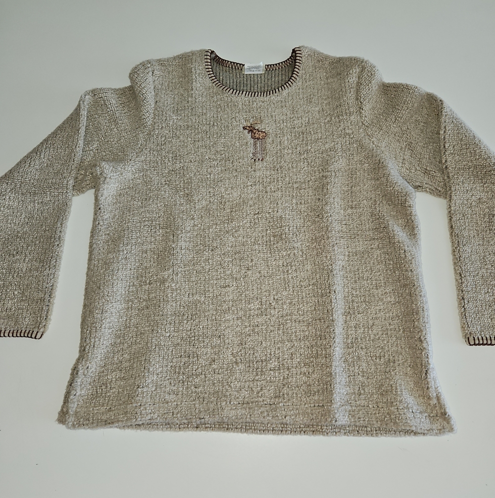 Artisans Super Cozy Neutral Crewneck Embroidered Sweater